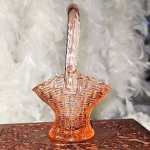 Vintage Dugan Small Carnival Glass Weaved Basket Marigold